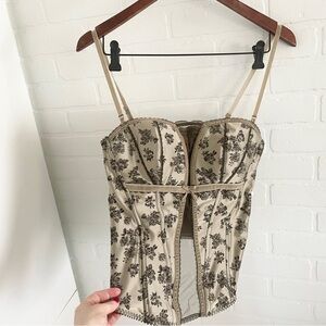 Lejaby Lace Corset Bustier Sheer Mesh Pannels Velvet Trim Victorian Y2K Sz L